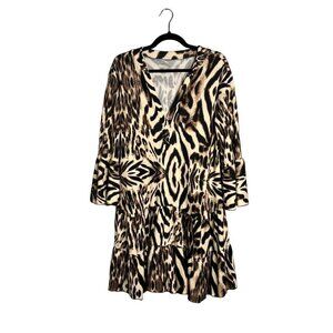 V-Neck Animal Print‎ Mini Dress Bell Sleeve Tiered Flowy Relaxed Casual XL
